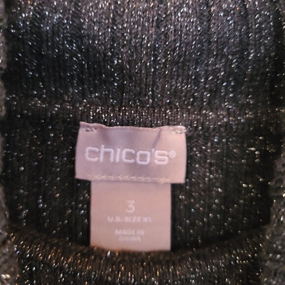 Chico's Gray Silver Ribbed Glitter Metallic Turtleneck Pullover Sweater SZ XL /3 - Picture 5 of 7